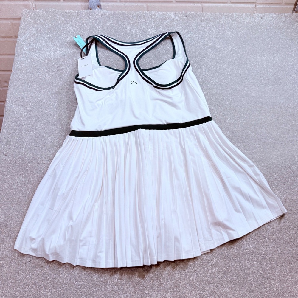 Varley Jane Court Dress NWT 1X White Forest Green Pleated Tennis Prep Golf Dress - Picture 7 of 16